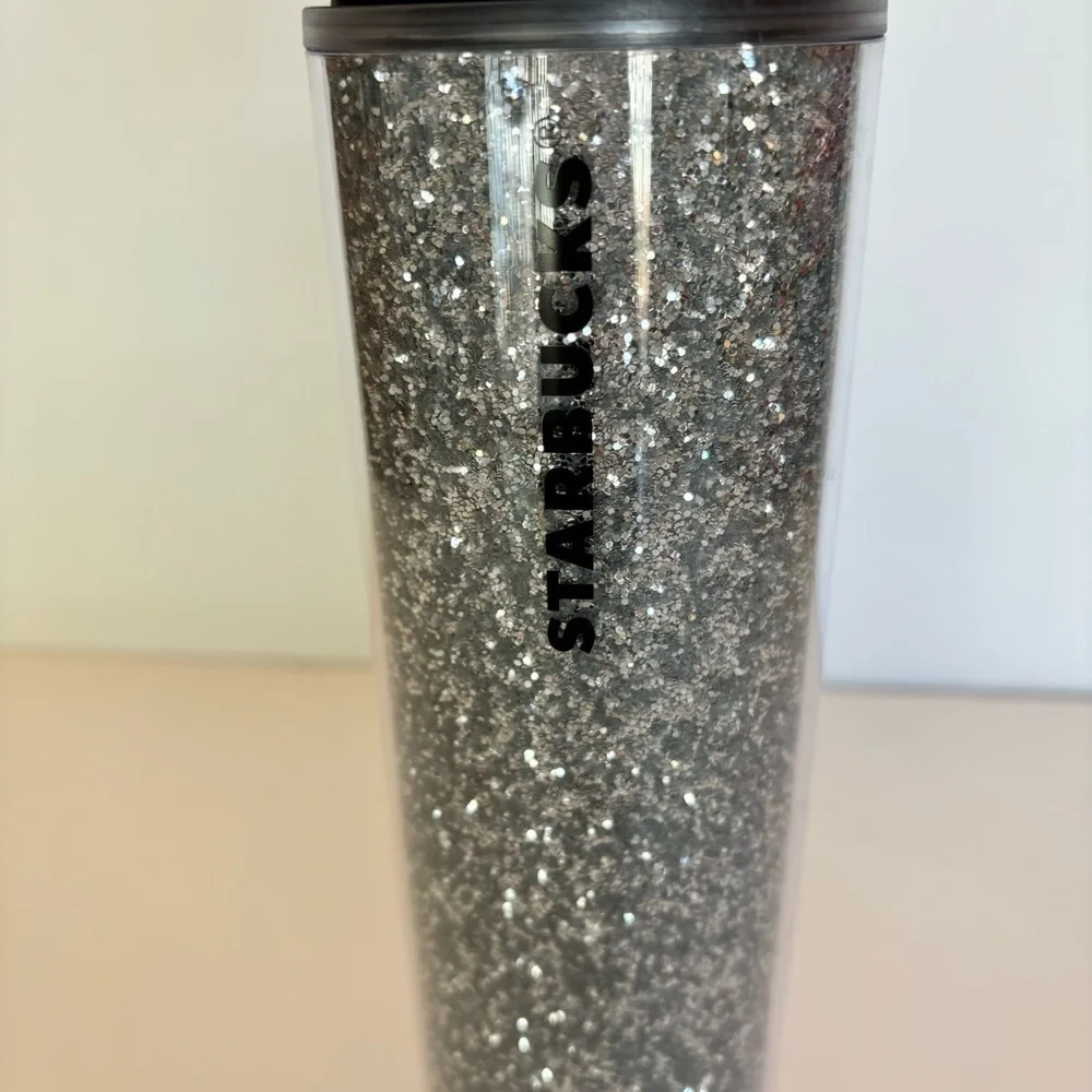 Starbucks 2018 Holiday Silver Glitter 16oz Plastic Travel Tumbler Cup